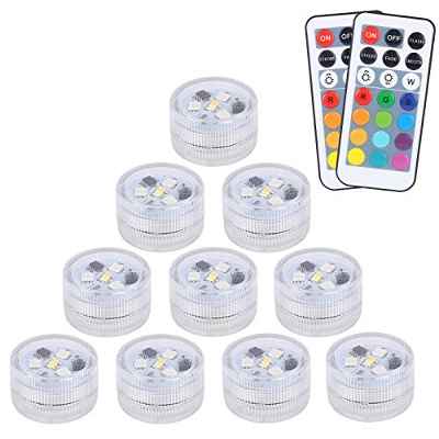 10 pcs Sumergible Luces Luz, ALED LIGHT LED Luces Subacuáticas Impermeable SMD 3528 RGB Humor Luces con Control Remoto IR para Vaso, Tazones, Piscina, Acuario y Decoración de Fiesta