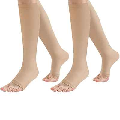 2 Pares de Calcetines de Compresión para Fascitis Plantar, Calcetines con Soporte para el arco, Calcetines para pies, Protección de la piel, Medias de alto Soporte para Hombres y Mujeres (L/XL, Beige)