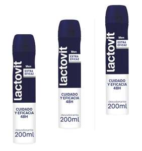 3 x Lactovit - Desodorante Extra Eficaz Men, 0% Alcohol, Anti-Irritaciones y 48H de Eficacia [Unidad 1'83€]