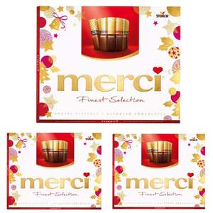 3 x Merci, Finest Selection Gran Variedad, Bombones surtidos de 8 especialidades de chocolate relleno y sin relleno, 250g