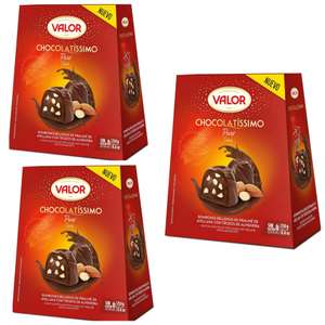 3 x Valor - Chocolatíssimo Puro. Bombones de chocolate puro con praliné de avellana y trozos de almendra - 250 Gramos [Unidad 3'32€]