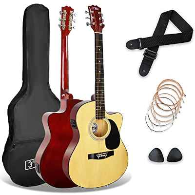 3rd Avenue Pack de guitarra electroacústica con cortadura de tamaño estándar 4/4 para principiantes de 3rd Avenue, afinador y ecualizador integrados, Natural