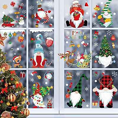 9 Hojas de Pegatinas de Ventana de Navidad, Navidad Pegatinas Ventana Decoracion , Pegatinas de Ventana de Navidad Pegatinas Extraíbles ，Papá Noel, muñeco de Nieve。