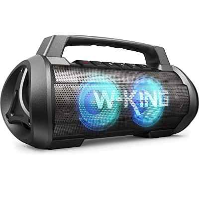 Altavoz Bluetooth Portátil de 70W, W-KING Altavoz Bluetooth Potente IPX6 para Fiestas, Luces Coloridas, Altavoz Bluetooth de Bass Rico, 42h de Reproducción, Altavoz con Ranura para Micrófono (D10)