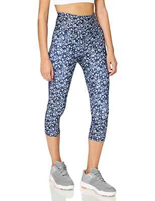 Amazon Brand -AURIQUE Leggings deportivos de largo pirata estampados de cintura alta para mujer, Azul (Ditsy Floral Print), 42, Label:L