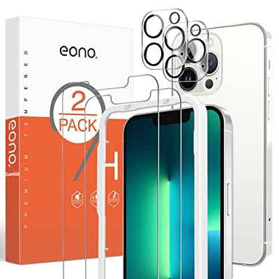Amazon Brand - Eono Protector Pantalla Compatible con iPhone 13 Pro, 2 Cristal Templado y Protector de Lente de Cámara para iPhone 13 Pro, Anti-arañazos, Anti-Burbujas, Fácil de Instalar