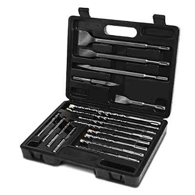 Amazon Brand - Umi 17 Piezas Kit de Brocas y Cinceles SDS Plus, Juego de brocas para piedra, hormigón y ladrillo, con estuche de almacenamiento