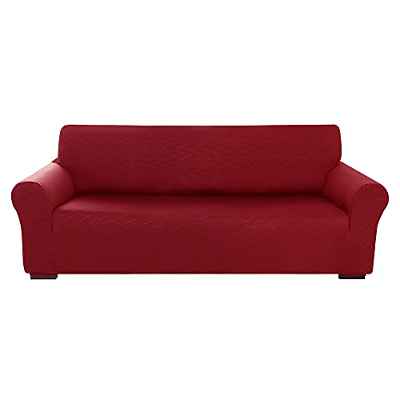 Amazon Brand - Umi Fundas para Sofa 3 Plazas Funda Sofa con Patrón de Onda Elasticas Ajustable contra Manchas Protectora Moderna Suave Rojo Oscuro