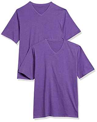 Amazon Essentials Camiseta de Manga Cuello en Pico y Corte Recto Hombre, Pack de 2, Morado Mezcla, S