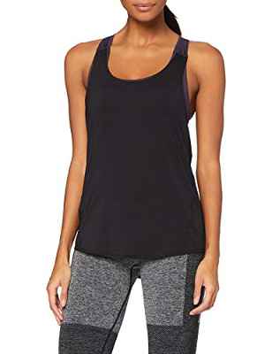 Amazon Essentials Camiseta Deportiva de Doble Capa Mujer, Negro/UVA, L