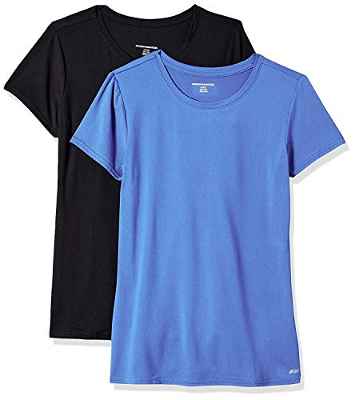 Amazon Essentials Camiseta Técnica Elástica de Manga Corta y Cuello Redondo (Disponible en Tallas Grandes) Mujer, Pack de 2, Verde Lima/Gris Pizarra, XS