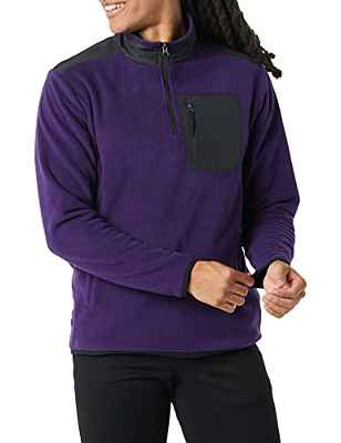 Amazon Essentials Chaqueta de Forro Polar con Cremallera de un Cuarto Hombre, Morado/Negro, Bloque de Color, M