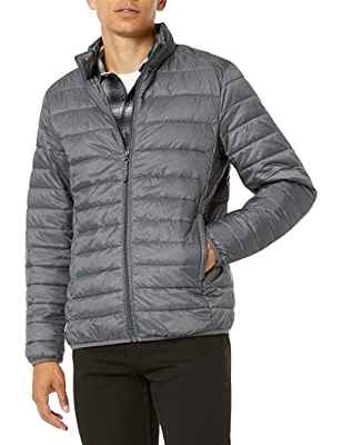 Amazon Essentials Chaqueta Plumífero Resistente al Agua, Ligera y Plegable Hombre, Carbón Mezcla, XS