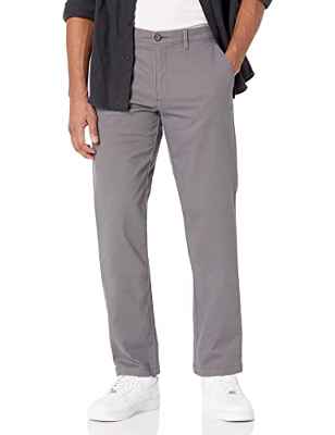 Amazon Essentials Pantalón Caqui Elástico, Informal y de Ajuste Recto Hombre, Gris Oscuro, 29W / 30L