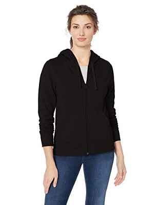 Amazon Essentials - Sudadera de rizo francés y forro polar con capucha y cremallera completa de arriba a abajo para mujer, Negro (black), US L (EU L-XL)