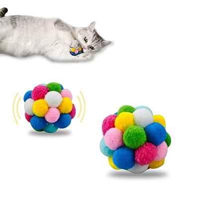 Andiker Pelota de Juguete Suave para Gatos con Campana, Bolas de pompón de Colores Hechas a Mano para Gatos, Juguetes interactivos para Gatos, Juguetes para Hacer Ejercicio, rascar