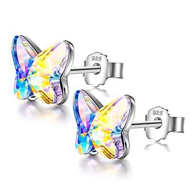 ANGEL NINA Pendientes Mujer Plata de Ley 925 con Cristal de Austria Pendientes Niña Antialergicos Pendientes Mariposa Regalos Regalos de San Valentín, día de la madre, Regalos de Cumpleaños para ella