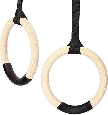 Anillos de Gimnasia de Madera con Correas Hebillas Ajustable, Dimension 28 mm, Carga 250 KG, Anillas Entrenamiento Antideslizante, Anillas de Gimnasia Fitness para Entrenamiento y Fitness en Casa