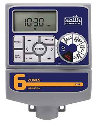 Aqua Control C1116 Programador de Riego Automático para Jardín con Transformador y pantalla LCD, Apto para hasta 6 Zonas de Riego