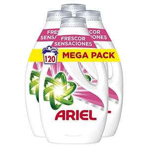 Ariel Detergente Lavadora Liquido, 120 Lavados (4x30), Jabon Frescor Sensaciones