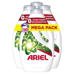 Ariel Detergente Lavadora Liquido, 160 Lavados (4x40), Jabon Quitamanchas, Mas Poder Extra Quitamanchas