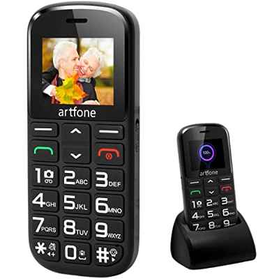 artfone Teléfono Móvil para Mayores, Senior Móviles de Teclas Grandes, SOS Botón, 2G gsm, Doble SIM, Llamada rápida, Sonido Fuerte de Radio, 1400mAh Batería, Negro