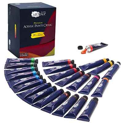 Artina Crylic Set de Pinturas Acrílicas 24x22 ml - Kit de Pinturas Acrílicas para Artistas Aficionados y Profesionales - Colores Brillantes con Alta Pigmentación para Muchas Técnicas de Pintura