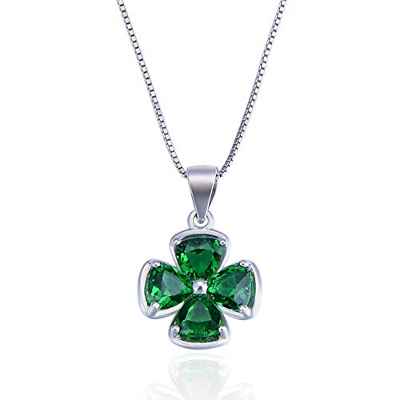 Ategazza Collar de Plata de Ley Trébol de la Suerte Colgante con Circonitas Verde para Mujeres GC13