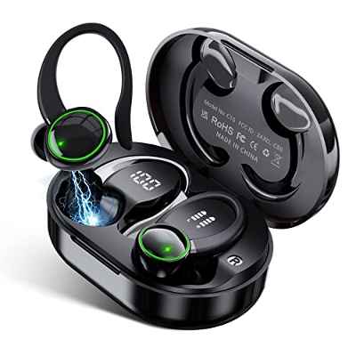 Auriculares Inalambricos Deportivos, Auriculares Bluetooth 5.3 Estéreo con Micrófono, 40H Cascos Inalambricos con Doble Pantalla LED e Control Táctil, IP7 Impermeable Auriculares/USB-C/Running/Sport