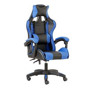 Baroni Home - Silla De Gaming Azul y Negra, Silla Ergonómica de Oficina con Respaldo Regulable de 90° a 120°