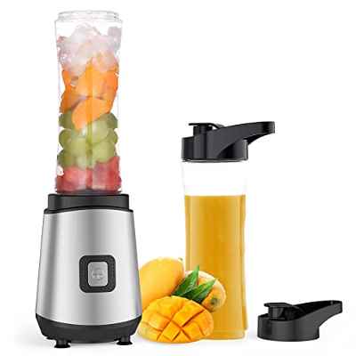 Batidora de Vaso Individual, Mini Licuadora Portátil 400W con 4 Cuchillas de Acero Inoxidable, 2 Botellas de 600 ml, sin BPA, Badoras de Vaso para Fruta, Verdura, Smoothies, Milkshake