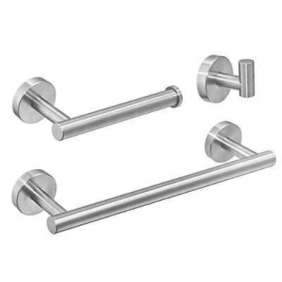 Beelee Acabado cepillado 3 piezas baño juego de accesorios de hardware, 12" Toallero de Barra Portarrollo de Papel Higiénico Ganchos de ropa, Acero inoxidable, Montaje en pared, BA19500SET-3N