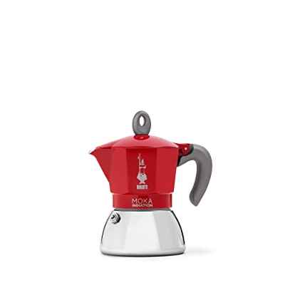 Bialetti - Cafetera Moka de Inducción, Adecuada para todo tipo de Placas, 4 Tazas de Café Espresso (190 Ml), Rojo