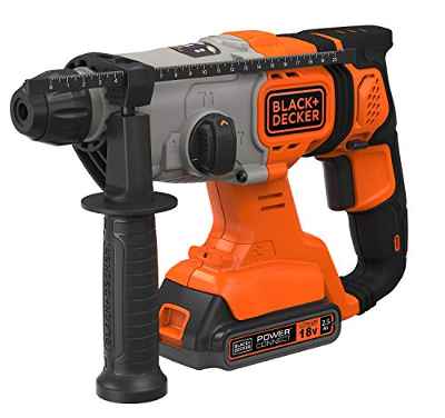 BLACK+DECKER BCD900E2K-QW Martillo SDS-Plus 18V con 2 baterías 2,5Ah, 18 V, Naranja y Negro