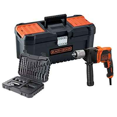 BLACK+DECKER BEH850KA32-QS Taladro percutor con cable 850W con set de 32 accesorios y caja de herramientas 16", 850 W