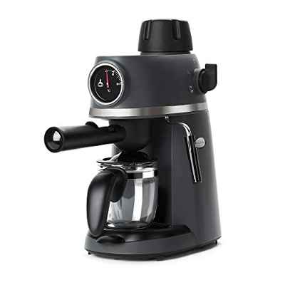 Black+Decker BXCO800E - Cafetera de hidropresión, 3.5bar, diseño moderno con termómetro frontal, boquilla de vapor, jarra cristal, hasta 4 tazas, filtro de acero, negra, 800W