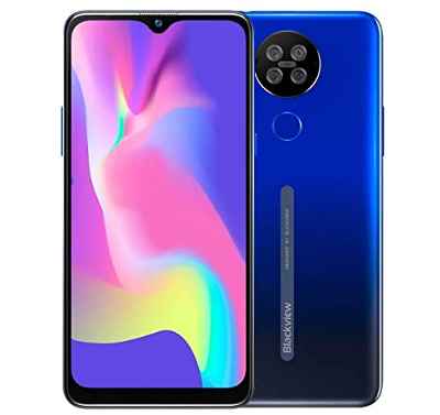 Blackview A80S Smartphone Libres 4G, Pantalla HD+ 6.21’’,Helio A25 4GB+64GB,13MP Cuatro Cámaras Traseras,Batería 4200mAh, Grosor 8.8mm, Android 10 Teléfono Móvil Dual SIM Huella Dactilar GPS Azul