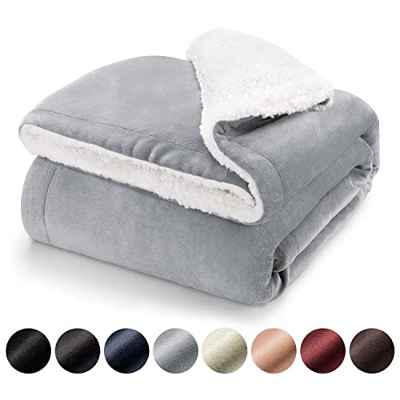 Blumtal Mantas para Sofá Reversible de Sherpa y Franela Suave - Manta Polar 100% Microfibra Extra Suave, Manta de sofá, de Cama o de Sala de Estar, Gris, 130 x 150 cm