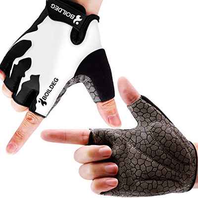 boildeg Guantes de Ciclismo de Bicicleta Guantes de Bicicleta de Carretera de Medio-Dedo para Hombres Mujeres Acolchado Antideslizante Transpirable (Negro, L)