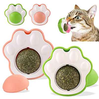 Bola de Hierba Gatera, Juguetes de Bolas de Hierba Gatera, Bolas de Hierba Gatera Naturales, Giratorio Catnip Bolas para Gatos (Pata de Gato-2PCS)