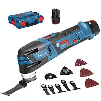 Bosch Professional GOP 12V-28 - Multiherramienta a batería (12 V, Starlock, 12 accesorios, 2 baterías x 3.0 Ah, en L-BOXX)