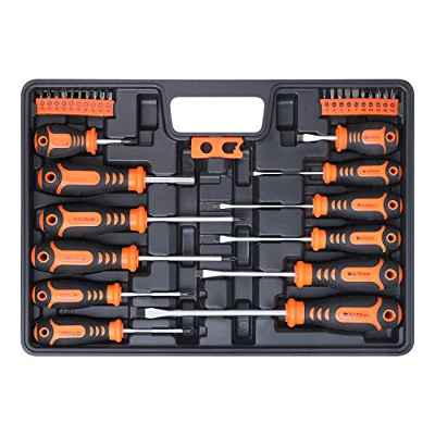 BRIMIX 33 pc juego de destornilladores magnéticos profesionales con estuche maletín y magnetizador. Punta cabezal Phillips, Plano, Pozidriv y Torx herramienta para bricolaje y para su taller