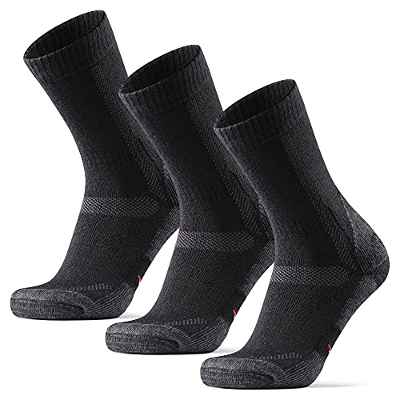 Calcetines de Marcha y Senderismo de Lana Merina para Hombre, Mujer y Niños, Otoño e Invierno, Calcetines Térmicos de montaña, Transpirables, Anti-Rozaduras y Acolchados, Pack de 3 (Negro/Gris, 43-47)