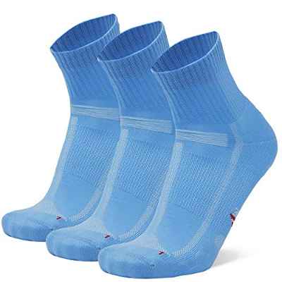 Calcetines de Running para Largas Distancias, para Hombre y Mujer, Acolchados, Transpirables, Calcetines con Compresión de Arco, Anti-Ampollas, Maratón, Negro, Pack de 3 (Azul claro, EU 39-42)