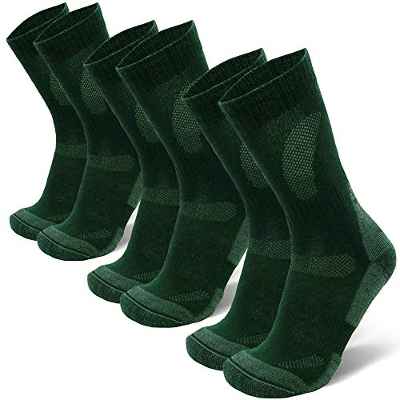 Calcetines de Senderismo y Trekking de Lana Merina para Hombre, Mujer y Niños, Otoño e Invierno, Calcetines Térmicos de montaña, Transpirables, Anti-Rozaduras y Acolchados, Pack de 1 (Verde, EU 39-42)