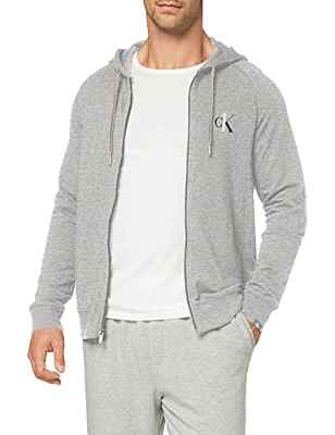 Calvin Klein Full Zip Hoodie Sudadera con Capucha, Gris (Grey Heather 080), L para Hombre