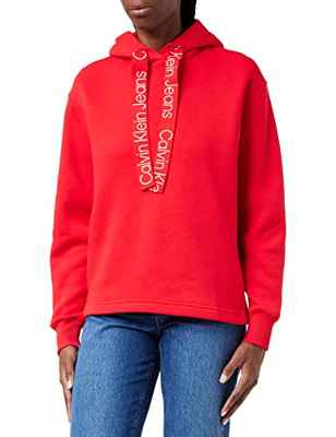 Calvin Klein Sudadera con Capucha con Cordones en Contraste, Candy Apple/Bright White, M para Mujer