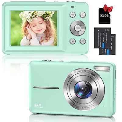 Cámara Fotos Niños Cámara Digital Compacta con Tarjeta de 32GB, 1080P HD 44 MP Cámara de Fotos 2,4 Pulgadas Recargable con Zoom 16X Cámara para Niñas, Niños, Infantil, Principiantes, Adulto(Verde)