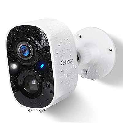 Camara vigilancia wifi exterior,G-Homa cámaras inalambrica interior Alimentado por batería 1080P con foco de visión nocturna/sirena/audio bidireccional/IP65 a prueba de agua/detección de movimiento AI