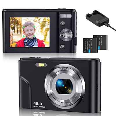 CAMKORY Cámara Digital Compacta Enfoque Automático FHD 1080P 48MP Zoom Digital 16X Camara Fotos Digital Fácil de Usar para Niños Adolescente Principiantes Negro